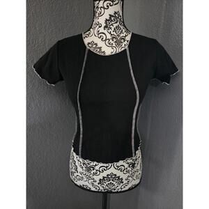 Women's Full Tilt Crop Top Short Sleeve Blouse Size Large Jr Black & White